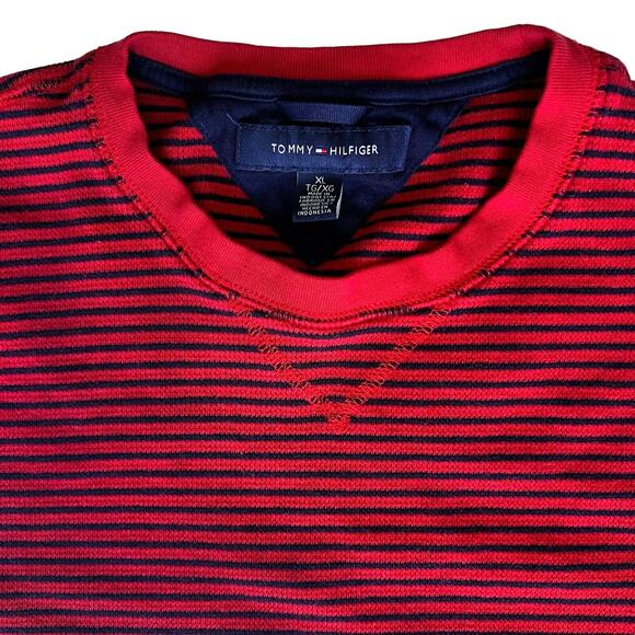 Tommy Hilfiger Cotton Knit Sweater Men's XL Red Navy Blue Stripe Y2K 90s Classic - Picture 2 of 16